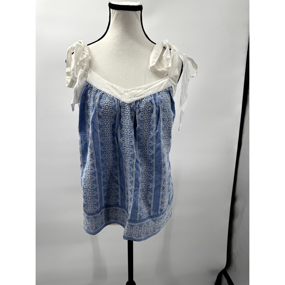 Ann Taylor Loft Top Women's XS Blue White‎ 100% Cotton Floral Adjustable Strap